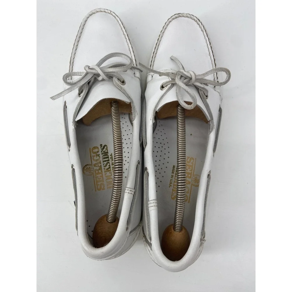 Sebago Boat Shoes Men 12 White Docksides Preppy Nautical Leather Deck Loafers